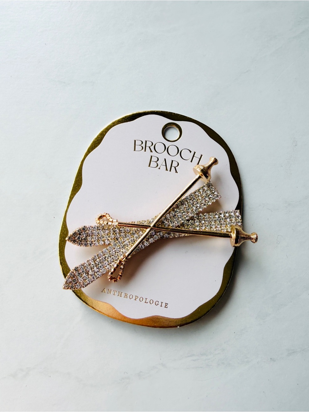 RARE! NWT Anthropologie Sports Icon Brooch, Ski Theme, Gold